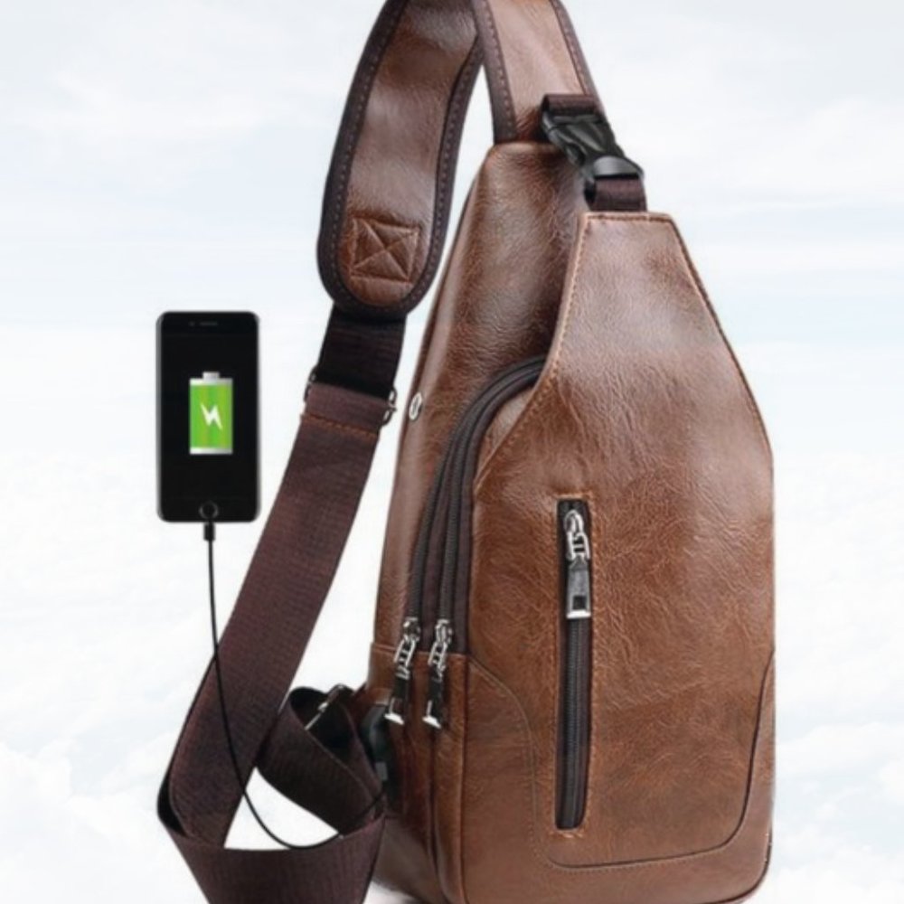 New Bag Chest Bag with USB Charge Port Brown 247